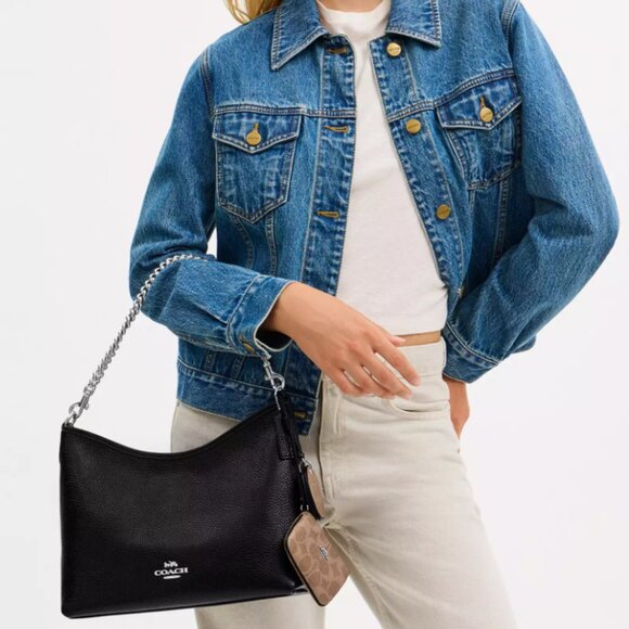 COACH CBI94 Laurel Shoulder Bag Mirror Charm and Pouch Pool/Sand - Picture 3 of 5